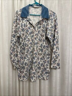Matilda Djerf Inspired Floral Button-Up Tunic with Denim Collar